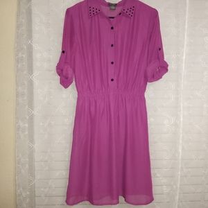 Dots Purple sheer Dress 3/4 Sleeve